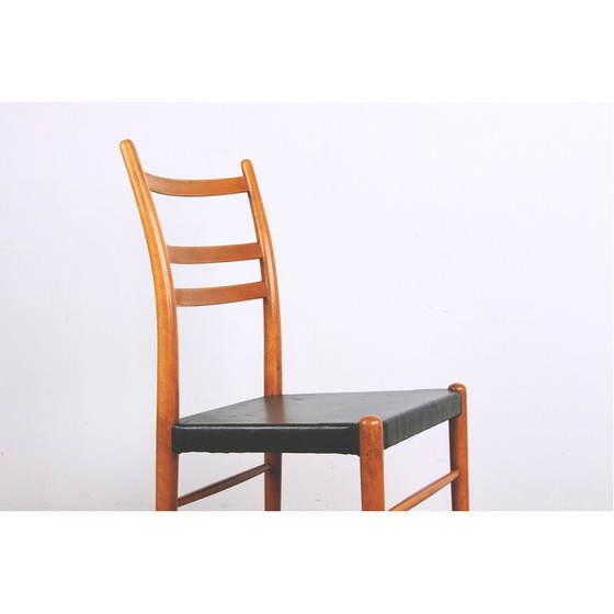 Image 1 of Set of 6 vintage elm and black Skai chairs by Yngve Ekstrom for Gemla, Sweden 1960