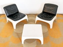 Vintage Space Age leather design armchairs + coffee table set