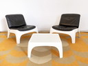Vintage Space Age leather design armchairs + coffee table set