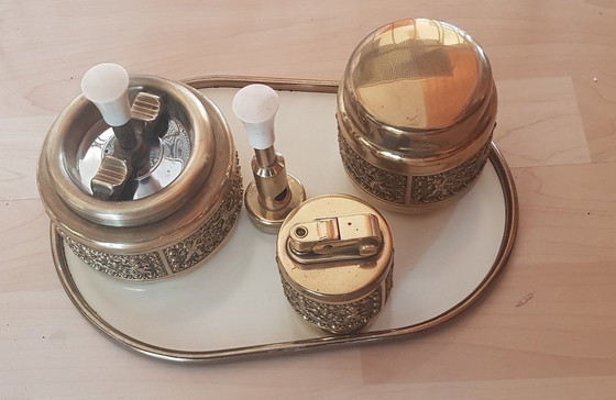 Image 1 of 4X Brass Smoker Set With Putti Relief From Erhard & Sons