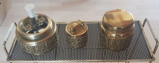 Image 1 of 4X Brass Smoker Set With Putti Relief From Erhard & Sons