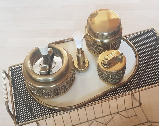 Image 1 of 4X Brass Smoker Set With Putti Relief From Erhard & Sons