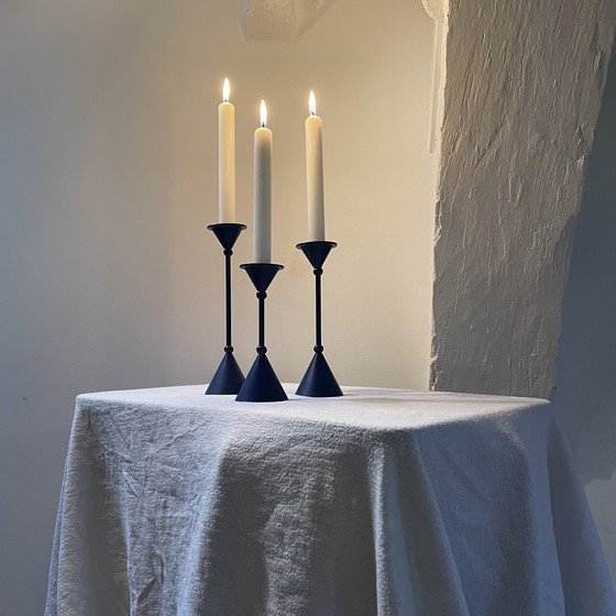 Image 1 of Three-Piece Set of Candlesticks Memphis Style