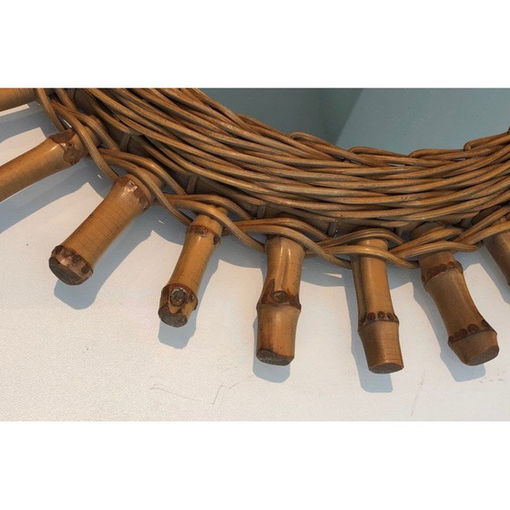 Image 1 of Specchio rotondo vintage in rattan, Francia anni '70