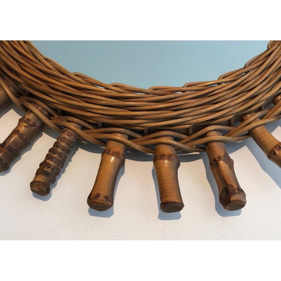 Image 1 of Specchio rotondo vintage in rattan, Francia anni '70