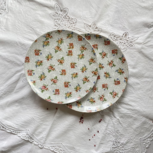 Lot De 2 Plats Tarte Gâteaux Porcelaine Limoges Fleurs Et Dorure