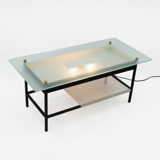 Image 1 of Vintage glass and black metal coffee table by Robert Mathieu, 1950