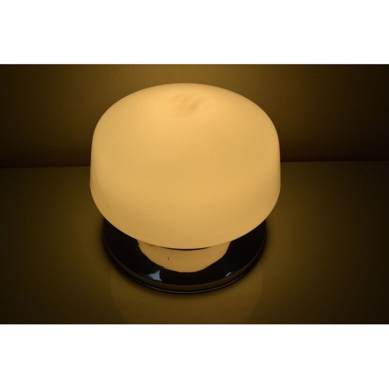 Image 1 of Lampada da soffitto vintage in stile art déco, cromata e in vetro opalino, Cecoslovacchia, 1930