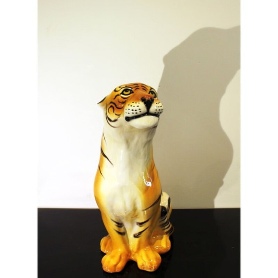 Image 1 of Vintage ceramic and terra cotta tiger sculpture, Italy 1970