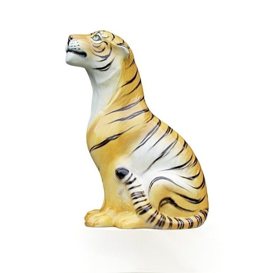Image 1 of Vintage ceramic and terra cotta tiger sculpture, Italy 1970