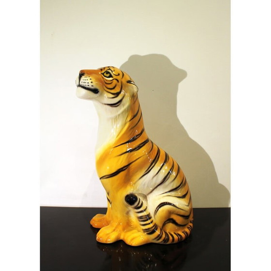 Image 1 of Vintage ceramic and terra cotta tiger sculpture, Italy 1970