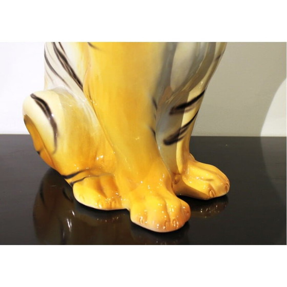 Image 1 of Vintage ceramic and terra cotta tiger sculpture, Italy 1970