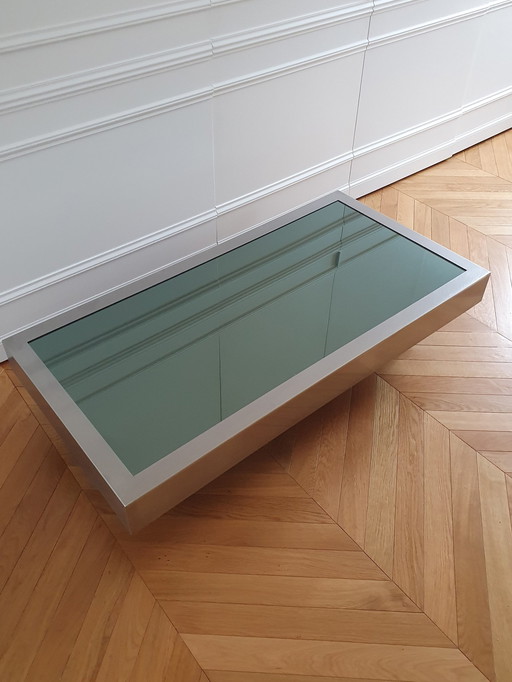 70's Coffee Table Stainless Steel Smoked Glass