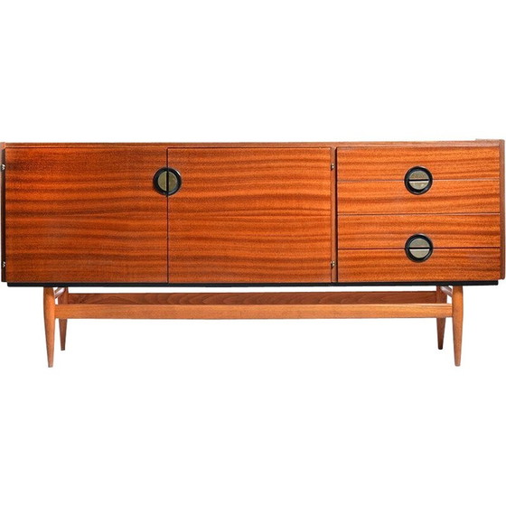 Image 1 of Vintage long sideboard in mahogany and brass, Czechoslovakia 1970