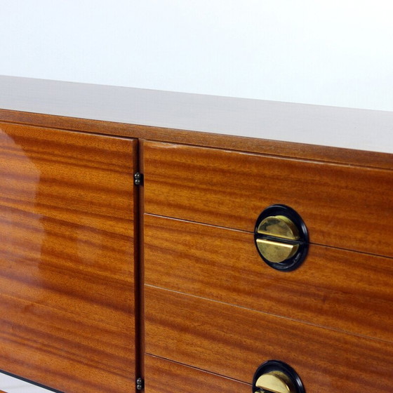 Image 1 of Vintage long sideboard in mahogany and brass, Czechoslovakia 1970