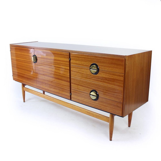 Image 1 of Vintage long sideboard in mahogany and brass, Czechoslovakia 1970
