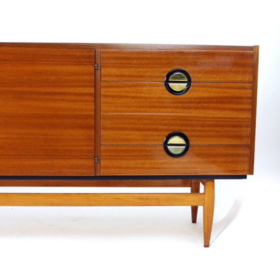 Image 1 of Vintage long sideboard in mahogany and brass, Czechoslovakia 1970