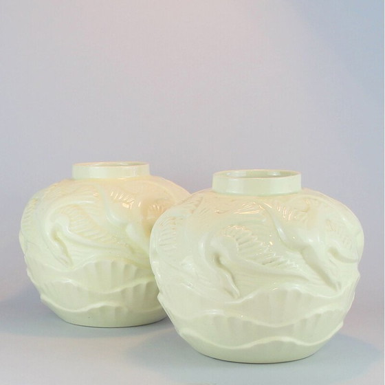 Image 1 of Pair of vintage art deco vases by Charles Catteau for Boch Frères, 1930