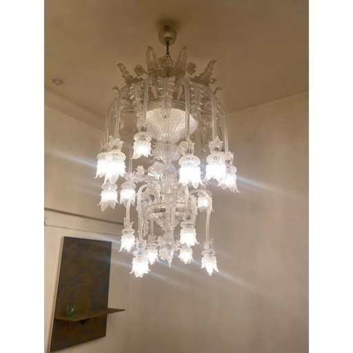 1970S Italian Style Murano Glass In Transparent Chandelier