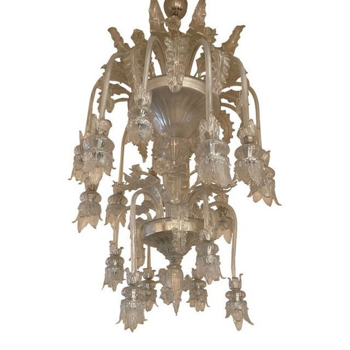 1970S Italian Style Murano Glass In Transparent Chandelier