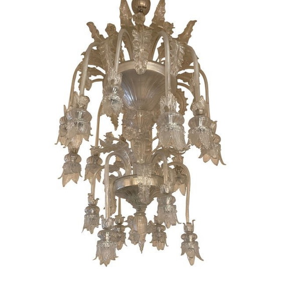 Image 1 of 1970S Italian Style Murano Glass In Transparent Chandelier