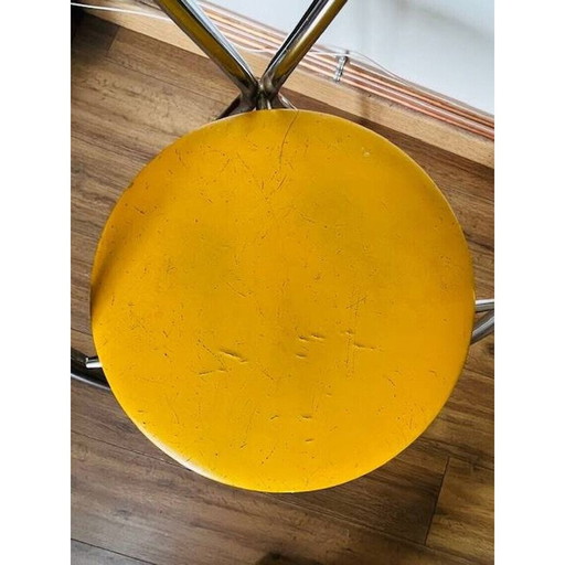 Vintage yamakado chair in chrome and yellow skai