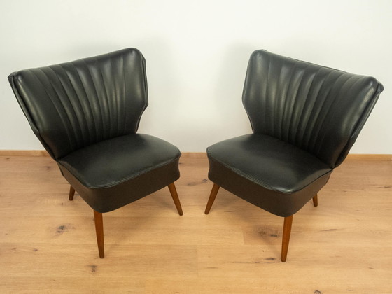 Image 1 of 2x 1950s Cocktail Chairs: Beech Frame with Black Artificial Leather