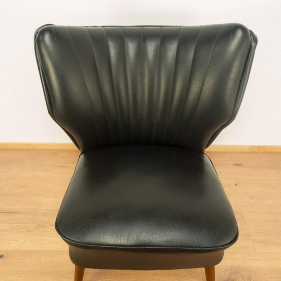 Image 1 of 2x 1950s Cocktail Chairs: Beech Frame with Black Artificial Leather