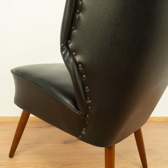 Image 1 of 2x 1950s Cocktail Chairs: Beech Frame with Black Artificial Leather