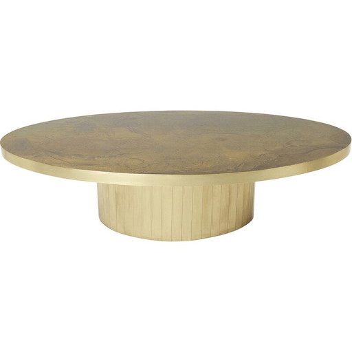 Vintage oval coffee table in oxidized brass by Isabelle and Richard Faure for Maison Honoré, 1970