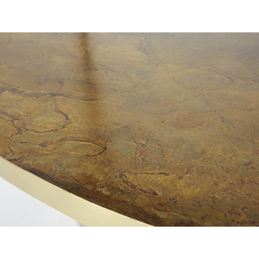 Vintage oval coffee table in oxidized brass by Isabelle and Richard Faure for Maison Honoré, 1970