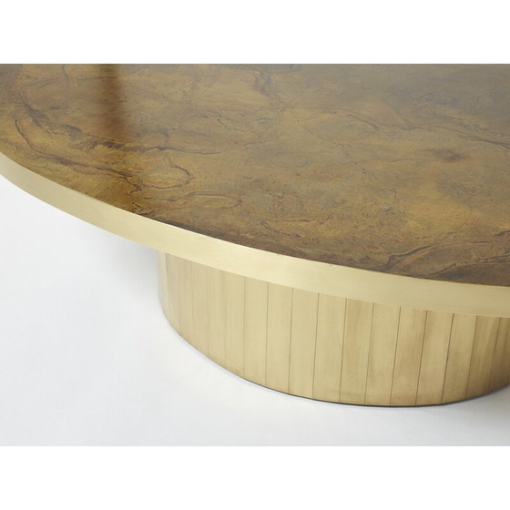 Image 1 of Vintage oval coffee table in oxidized brass by Isabelle and Richard Faure for Maison Honoré, 1970