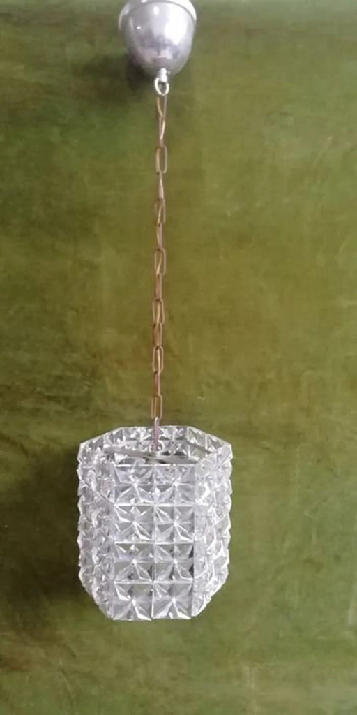 Ceiling Pendant Light, Kinkeldey, Mid Century Modern, Art Deco, Crystal, Chrome, True Vintage