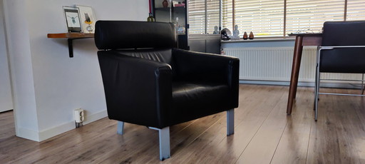 Fauteuil Leolux Patachou en cuir noir