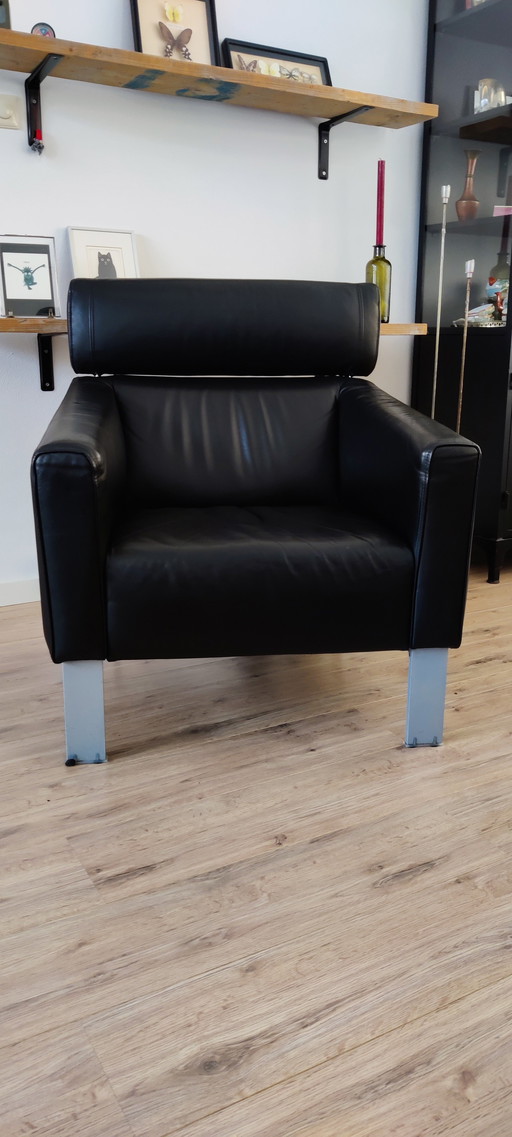 Fauteuil Leolux Patachou en cuir noir