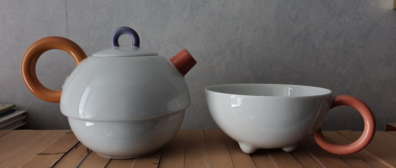 80s TEA FOR ONE selling white porcelain tricolor areas Arzberg Germany Memphis Design Matteo Thun