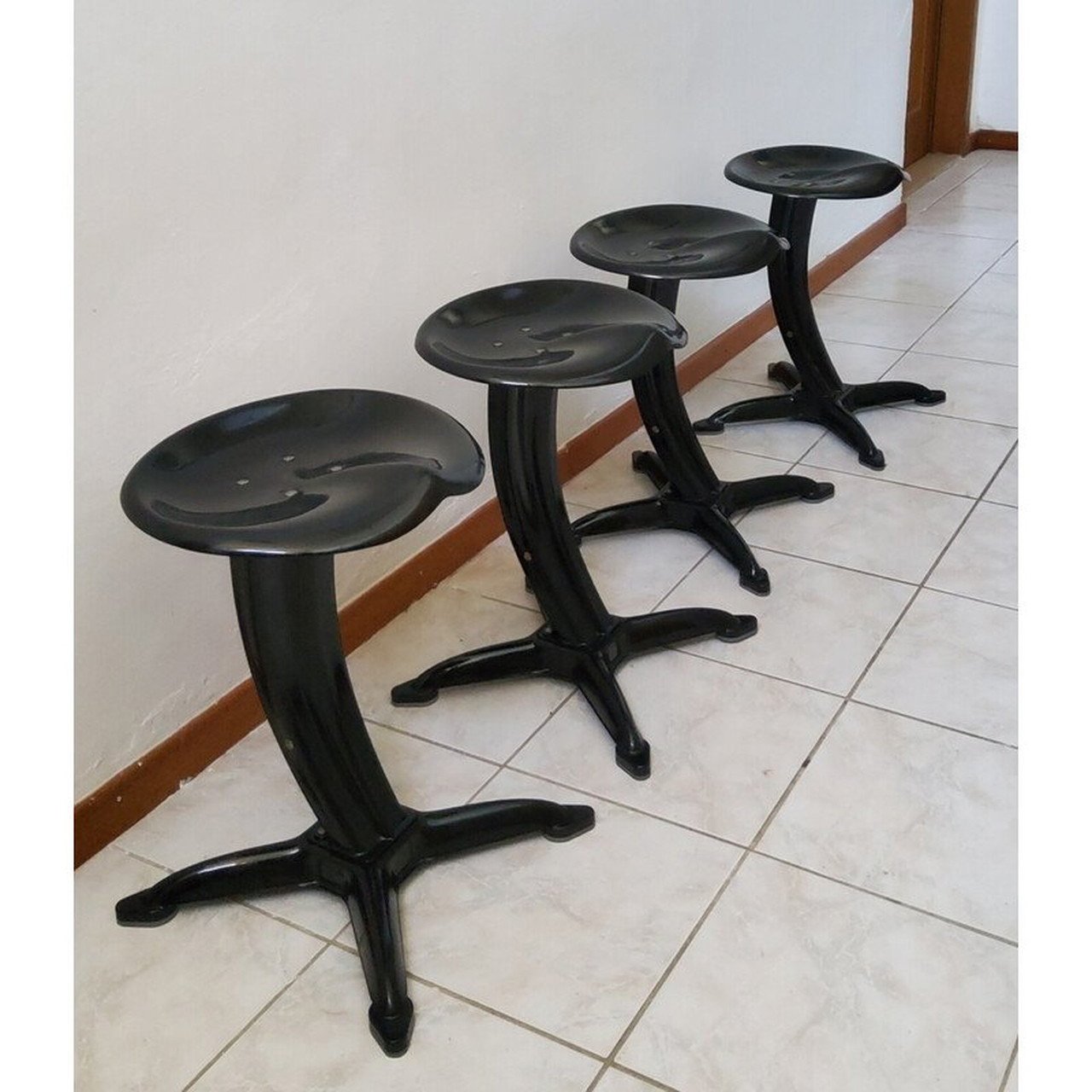 こ*う様 DULTON : BAR STOOL ANTIQUE BLACK Set of 4 vintage Lotus stools by Yasu Sasamoto for Dulton