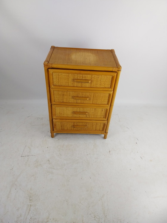 Image 1 of 1 x rattan chest of drawers 4 drawers. Italy 1970's