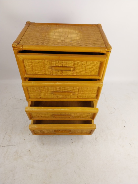 Image 1 of 1 x rattan chest of drawers 4 drawers. Italy 1970's