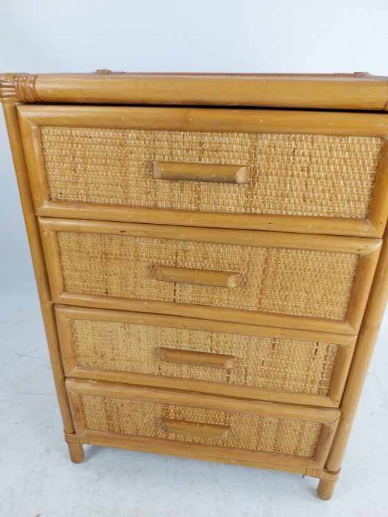 Image 1 of 1 x rattan chest of drawers 4 drawers. Italy 1970's