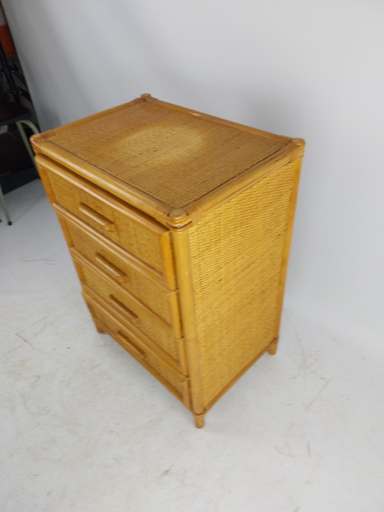 Image 1 of 1 x rattan chest of drawers 4 drawers. Italy 1970's