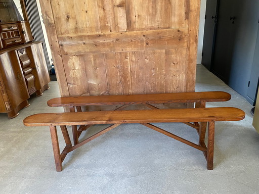 Set of Two Wooden Benches