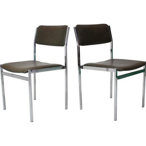 Pair of vintage chrome and leatherette chairs, Czechoslovakia 1970