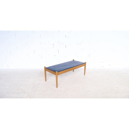 Scandinavian vintage coffee table in oakwood and slate, 1960