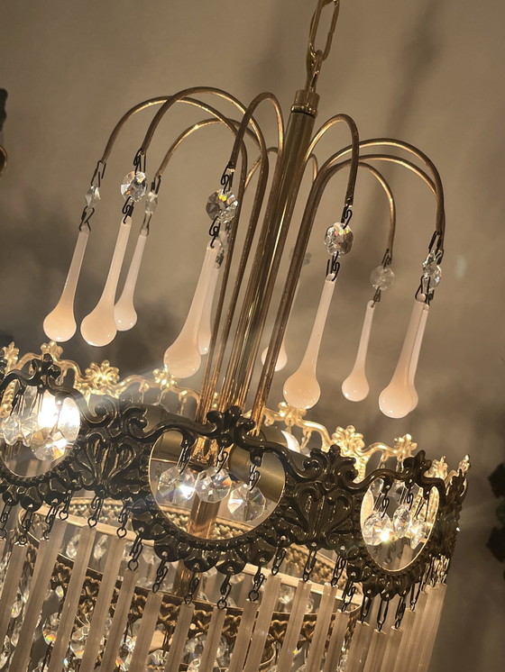 Image 1 of Set Of 2 Opaline Rod Teardrop Chandeliers