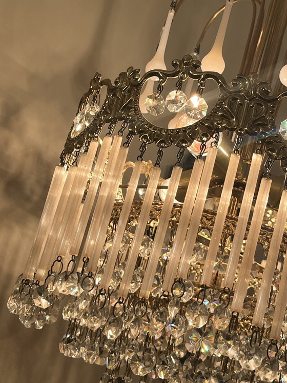 Image 1 of Set Of 2 Opaline Rod Teardrop Chandeliers