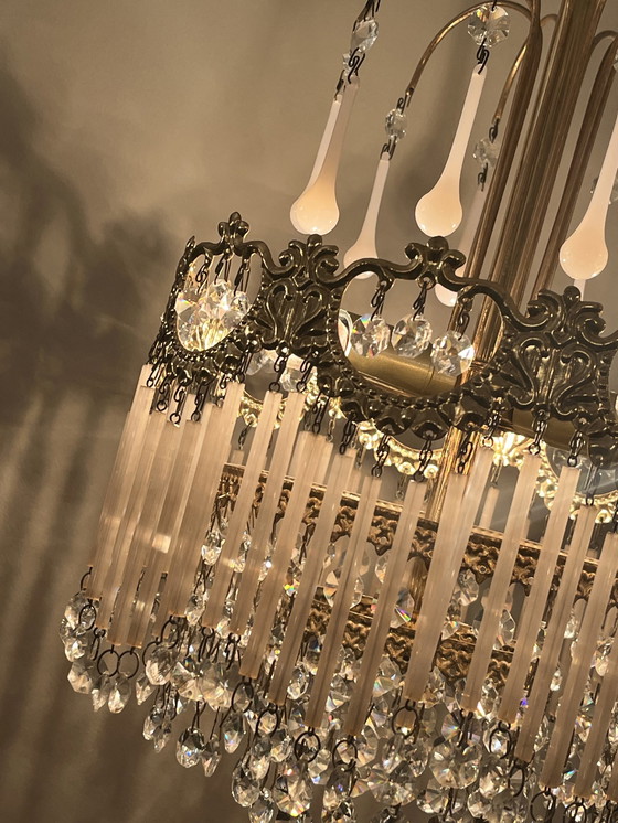 Image 1 of Set Of 2 Opaline Rod Teardrop Chandeliers