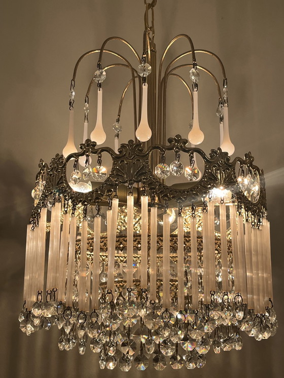 Image 1 of Set Of 2 Opaline Rod Teardrop Chandeliers