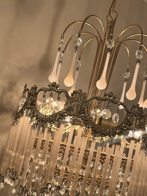 Image 1 of Set Of 2 Opaline Rod Teardrop Chandeliers