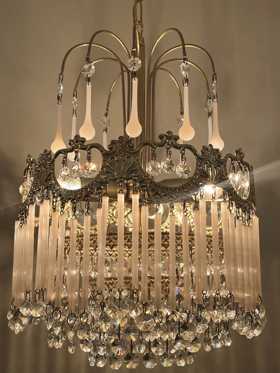 Image 1 of Set Of 2 Opaline Rod Teardrop Chandeliers